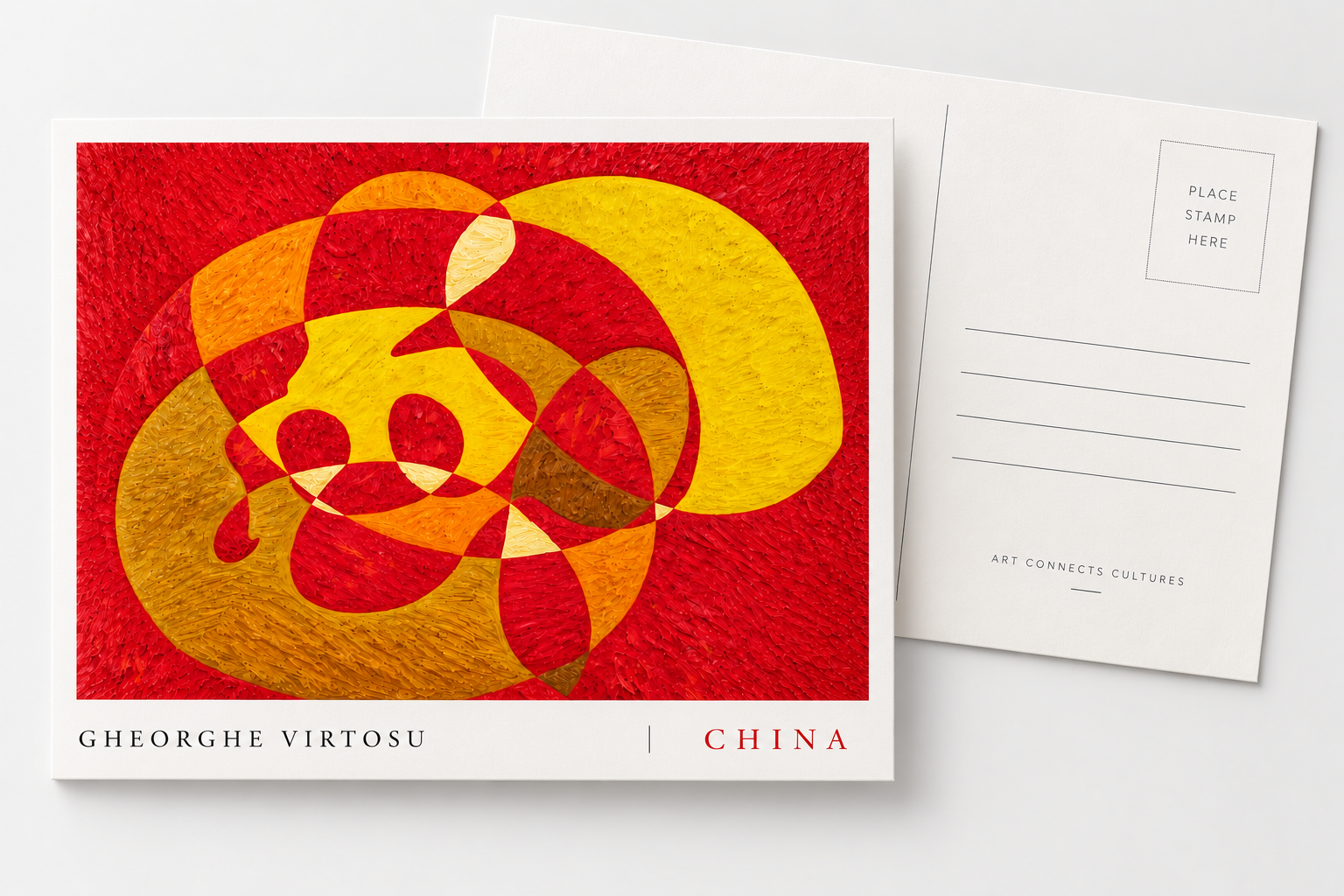 Obra China de Gheorghe Virtosu reproducida como postal artística